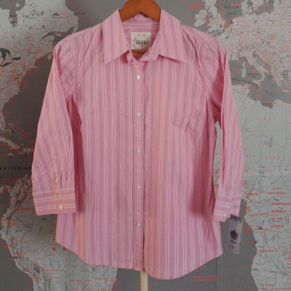 IZOD Pink Button down Shirt Blouse Women Size M